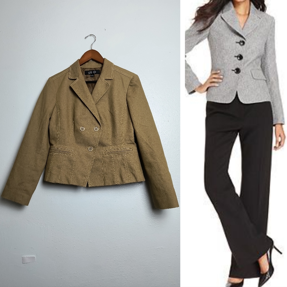 Kasper Blazer Jacket 3 Button Size 8 Tan/Gold Office Work Career Casual